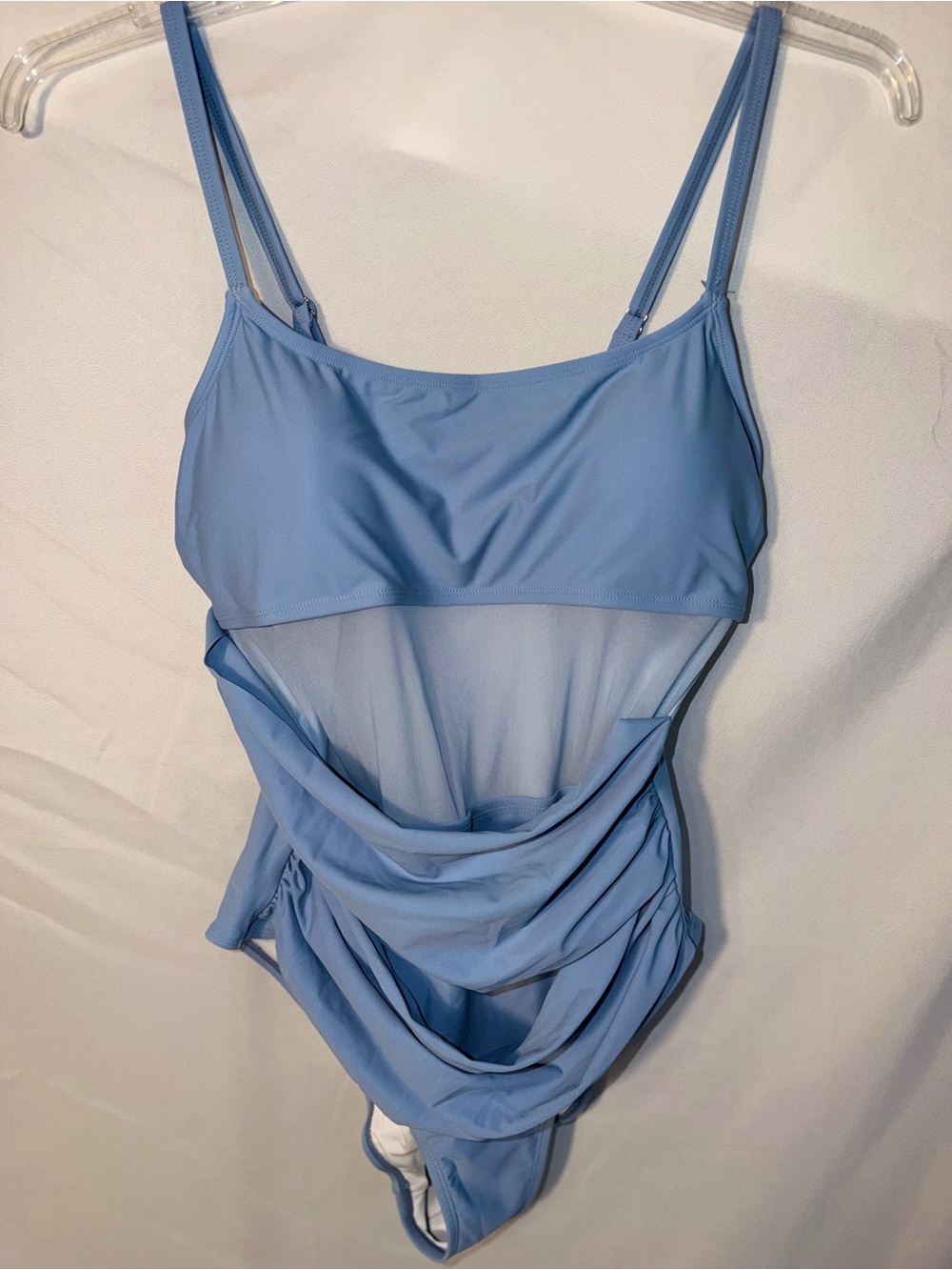 Blue One piece swimsuit with mesh midsection
